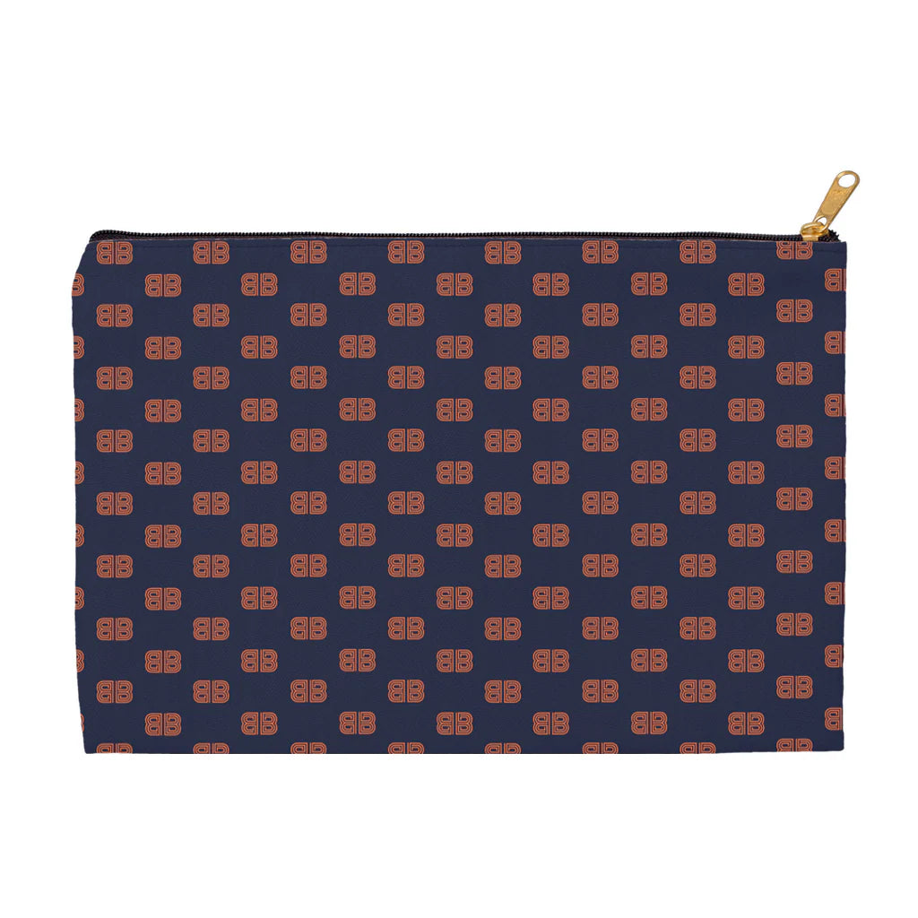 Brown Aspiration Navy & Orange Accessory Pouch - Chic Pen and Pencil Case - Dual Sizes and Bottom Styles