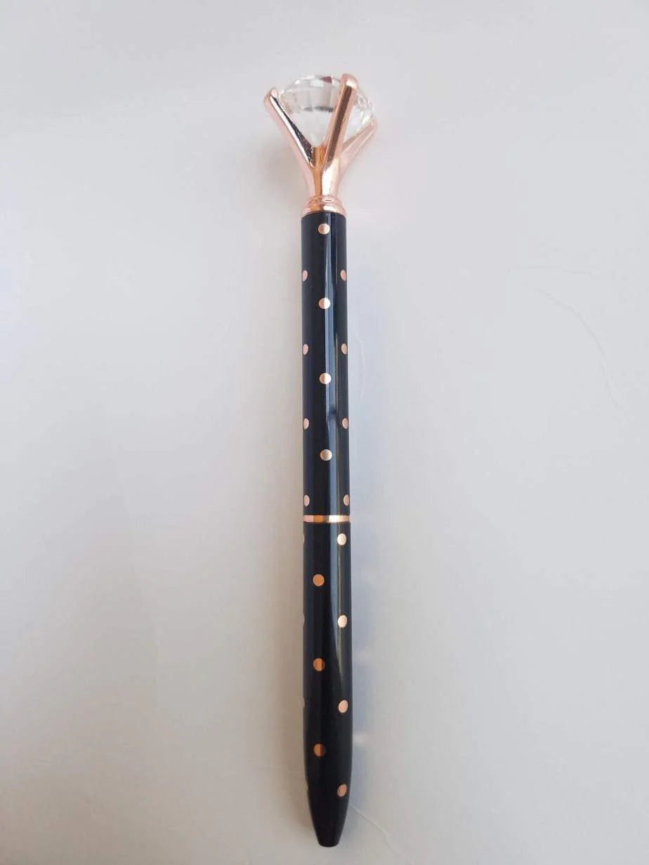 Black and Rose Gold Polka Dot - Diamond Head Pen