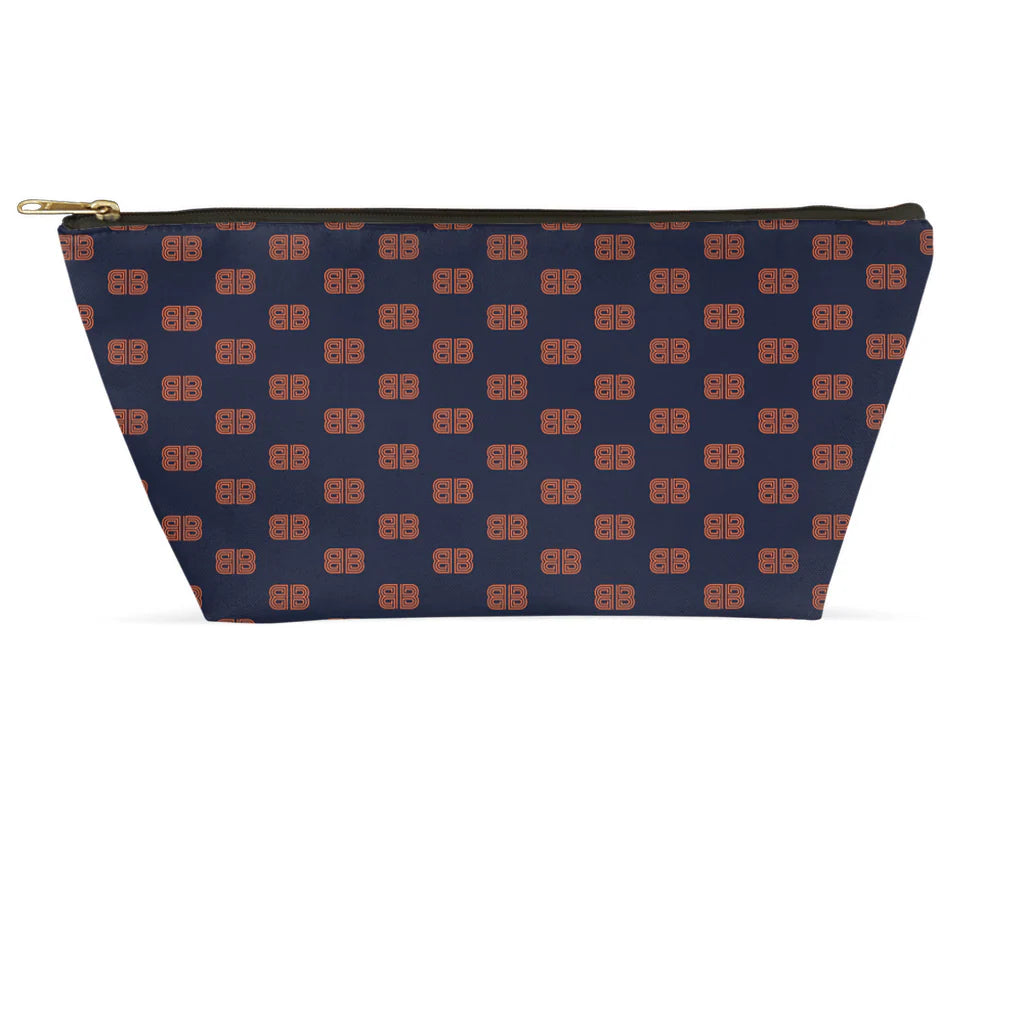 Brown Aspiration Navy & Orange Accessory Pouch - Chic Pen and Pencil Case - Dual Sizes and Bottom Styles