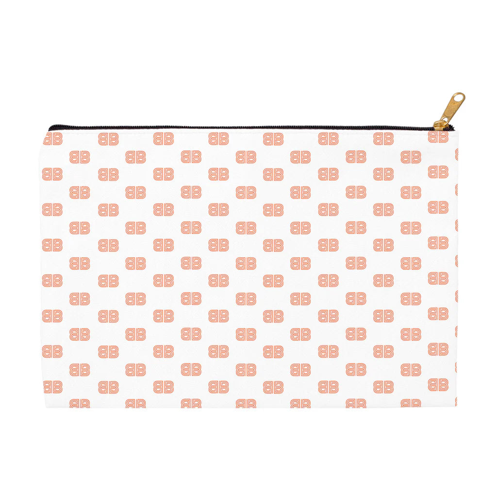 Brown Aspiration Navy & Orange Accessory Pouch - Chic Pen and Pencil Case - Dual Sizes and Bottom Styles