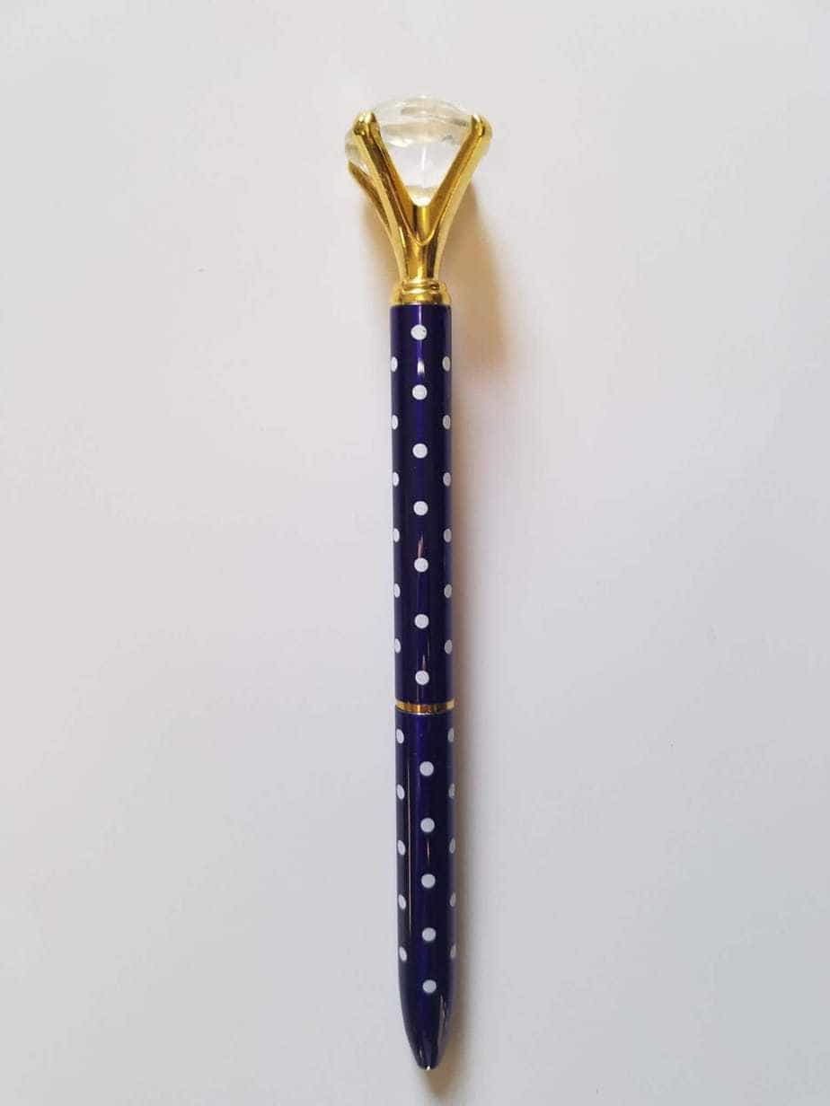 Navy and White Polka Dot - Glam Diamond Head Pen