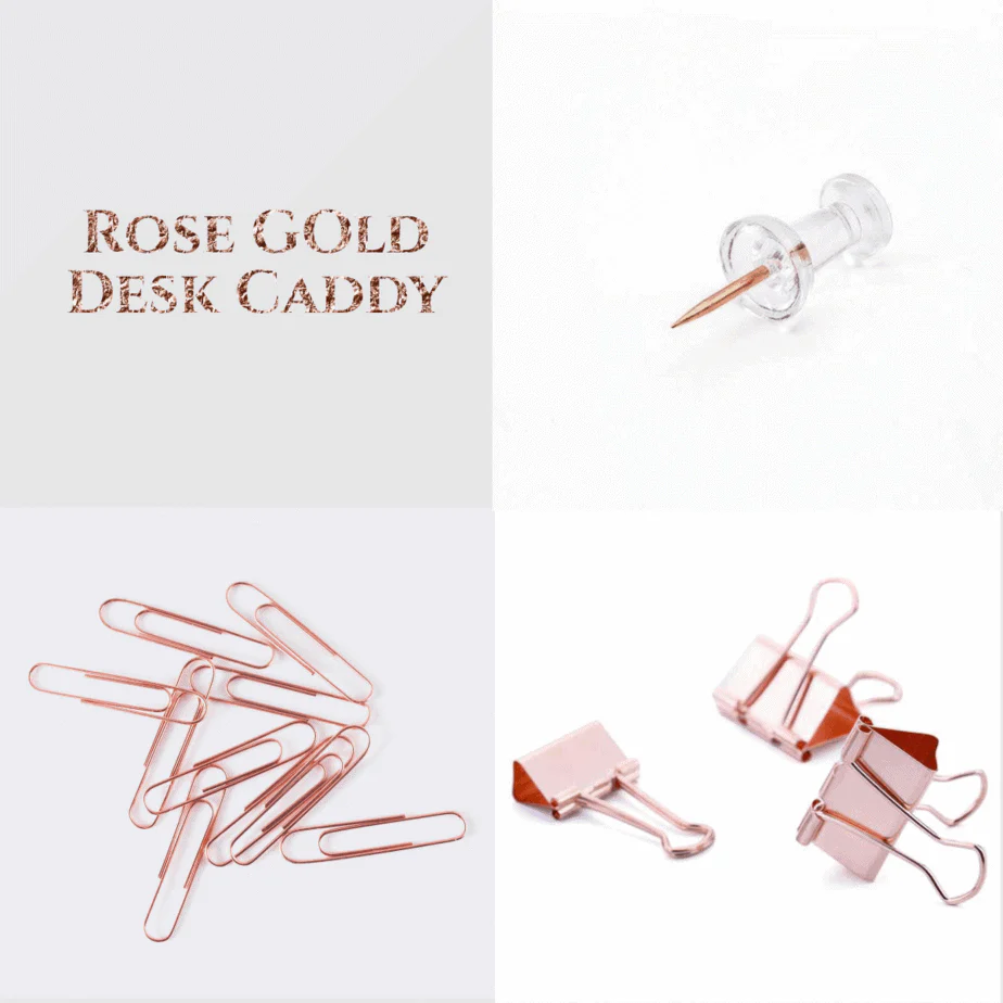 Rose Gold Desk Caddies (Push Pins, Binder Clips and Paper Clips)