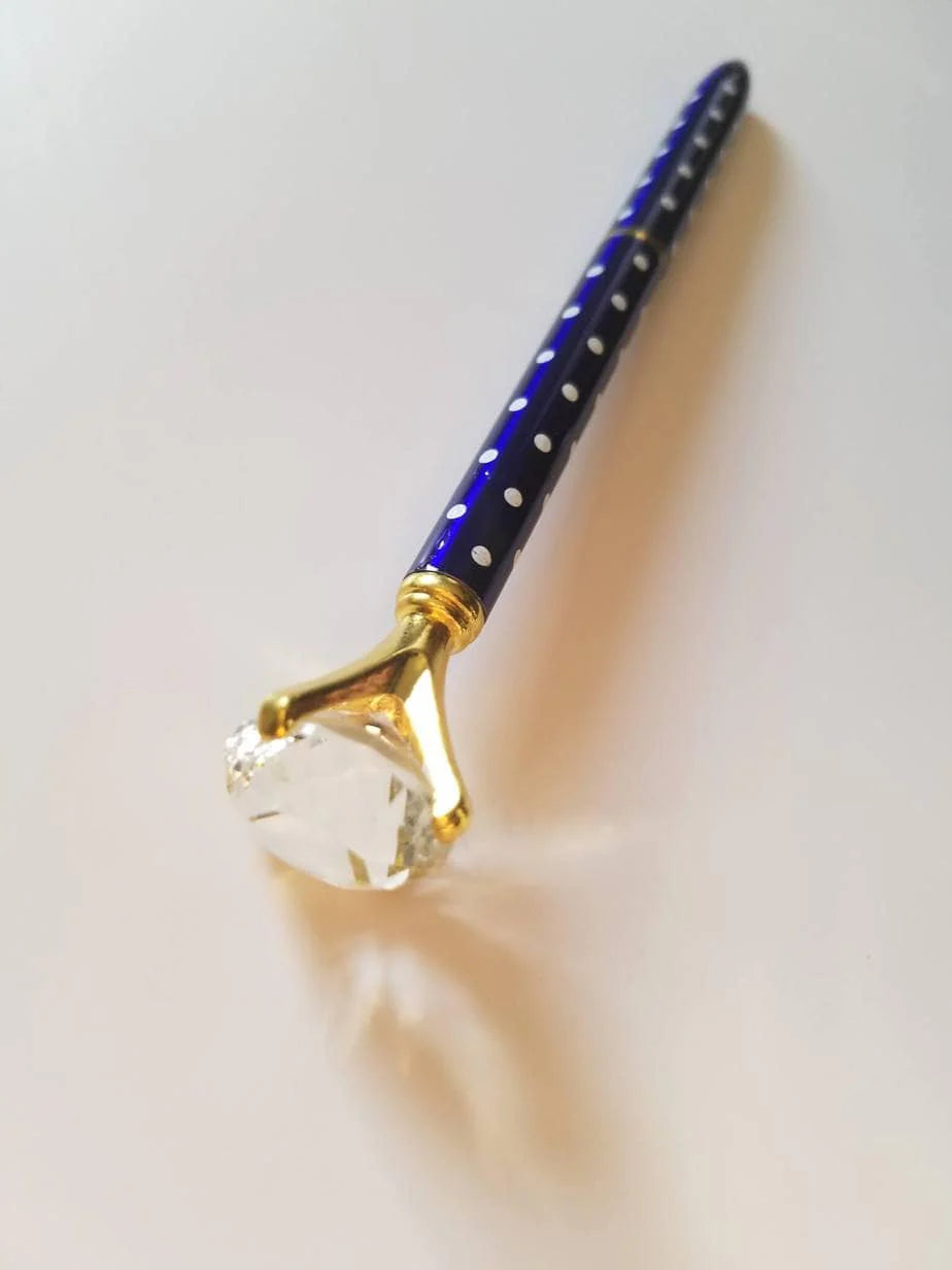 Navy and White Polka Dot - Glam Diamond Head Pen