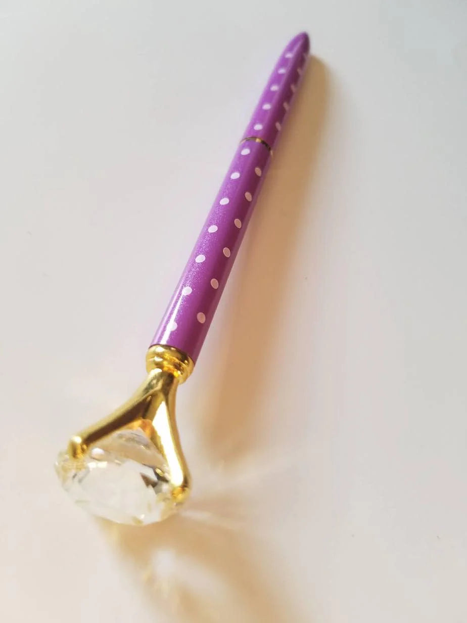 Purple and White Polka Dot - Glam Diamond Head Pen