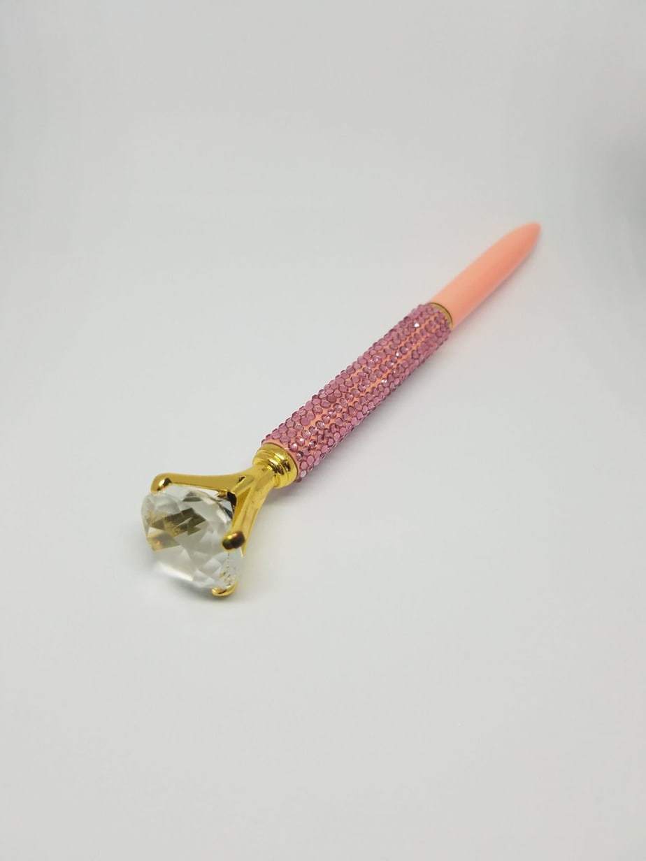 Peach - Glam Diamond Head Jeweled Pen