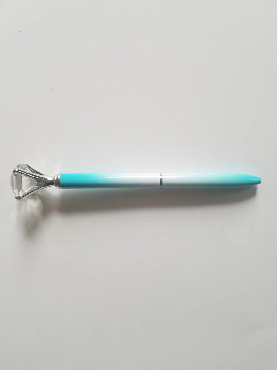 Turquoise and White - Glam Diamond Head Pen
