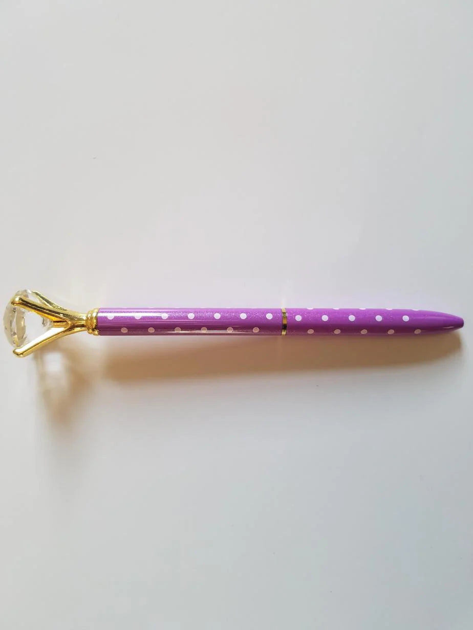 Purple and White Polka Dot - Glam Diamond Head Pen