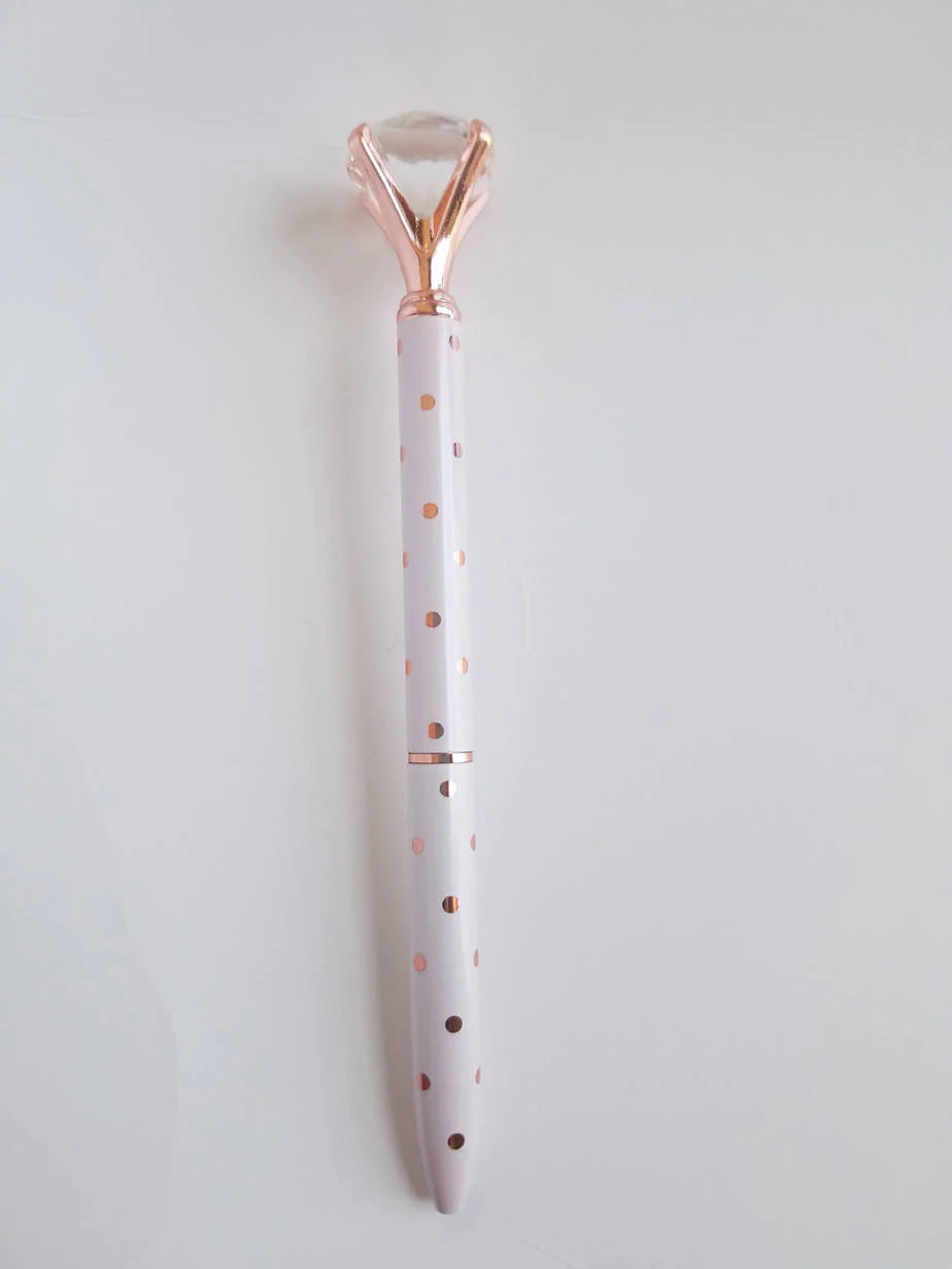 White and Orange Polka Dot - Glam Diamond Head Pen