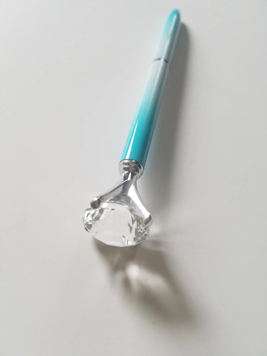 Turquoise and White - Glam Diamond Head Pen