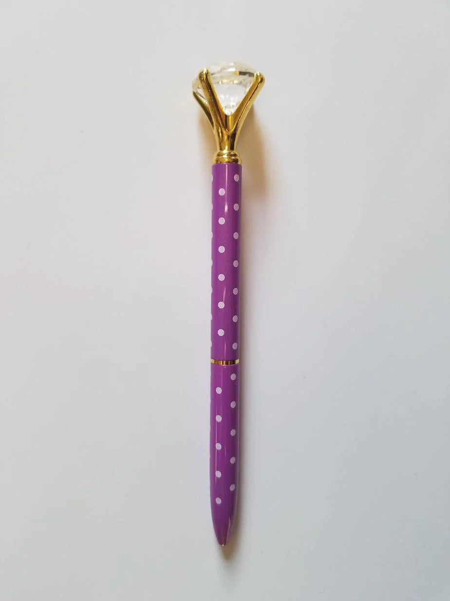 Purple and White Polka Dot - Glam Diamond Head Pen
