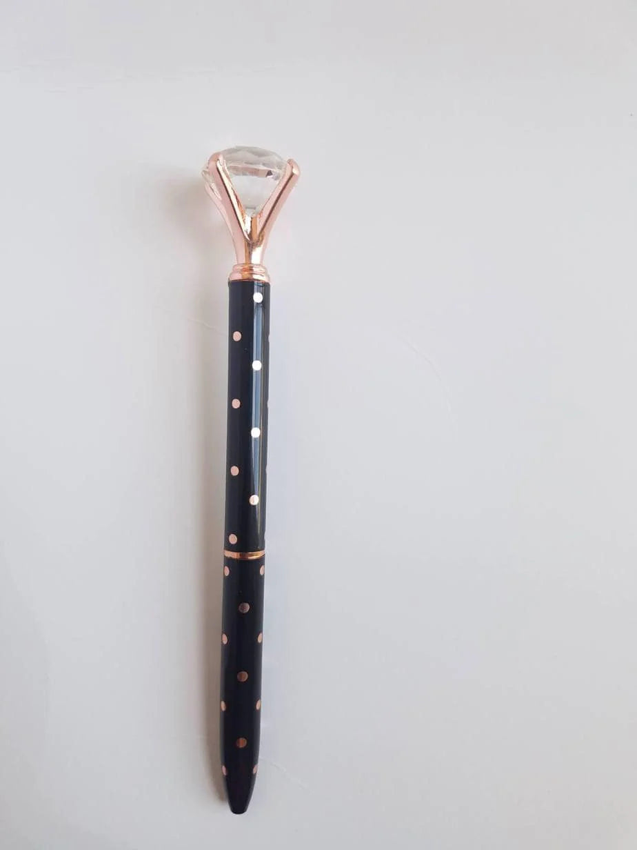 Black and Rose Gold Polka Dot - Diamond Head Pen