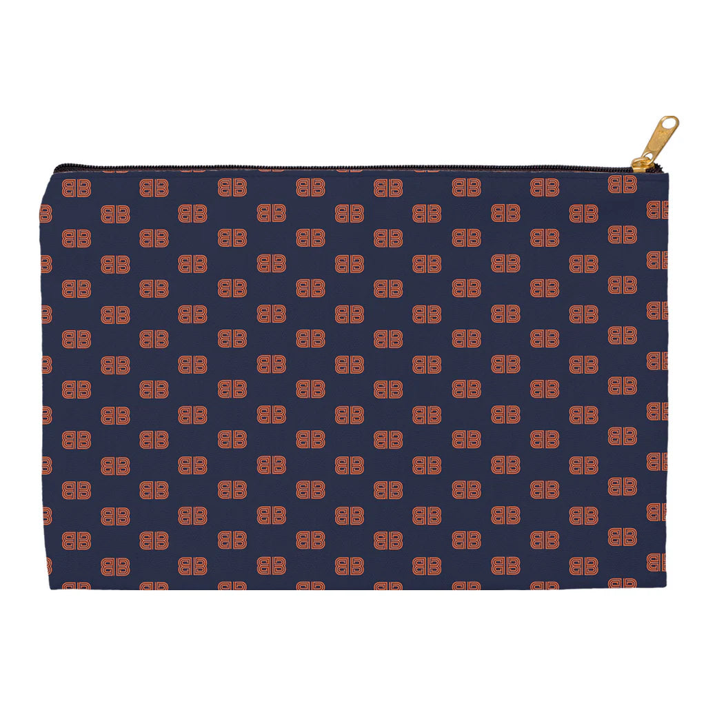 Brown Aspiration Navy & Orange Accessory Pouch - Chic Pen and Pencil Case - Dual Sizes and Bottom Styles