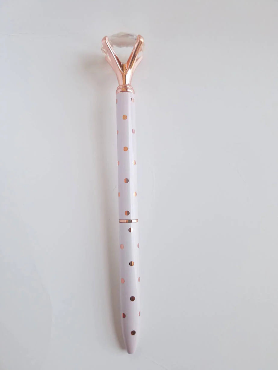 White and Orange Polka Dot - Glam Diamond Head Pen