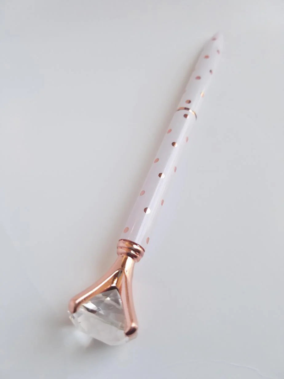 White and Orange Polka Dot - Glam Diamond Head Pen