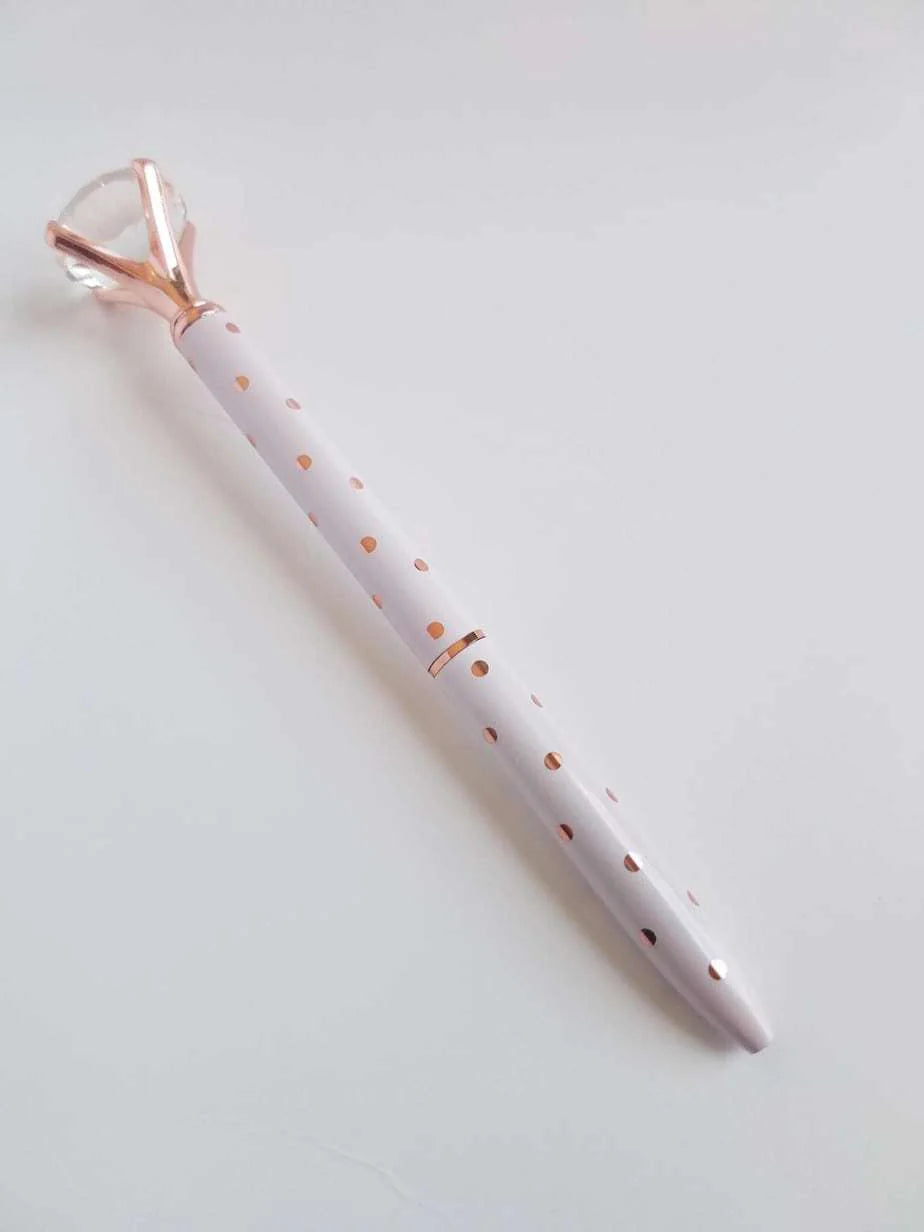 White and Orange Polka Dot - Glam Diamond Head Pen