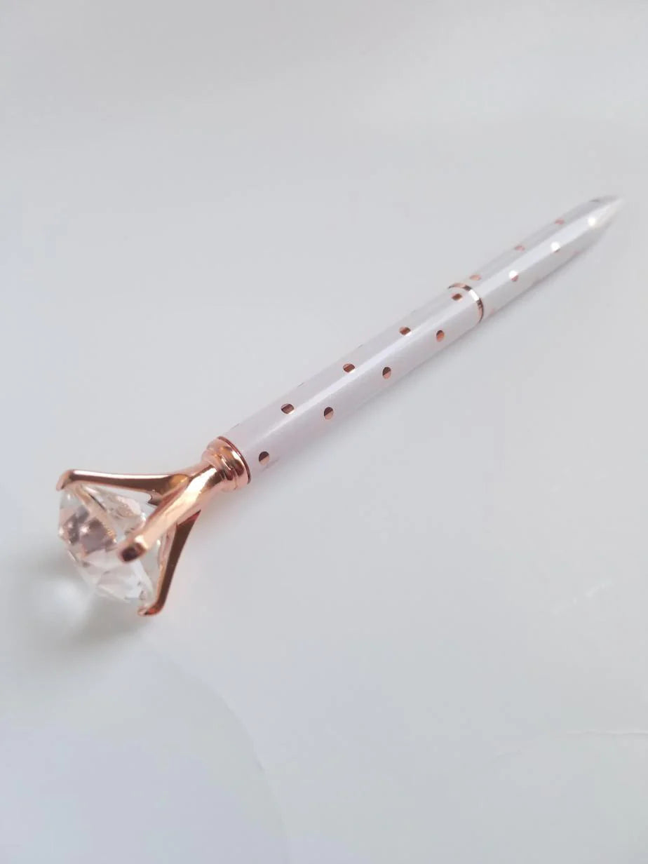 White and Orange Polka Dot - Glam Diamond Head Pen