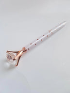 White and Orange Polka Dot - Glam Diamond Head Pen