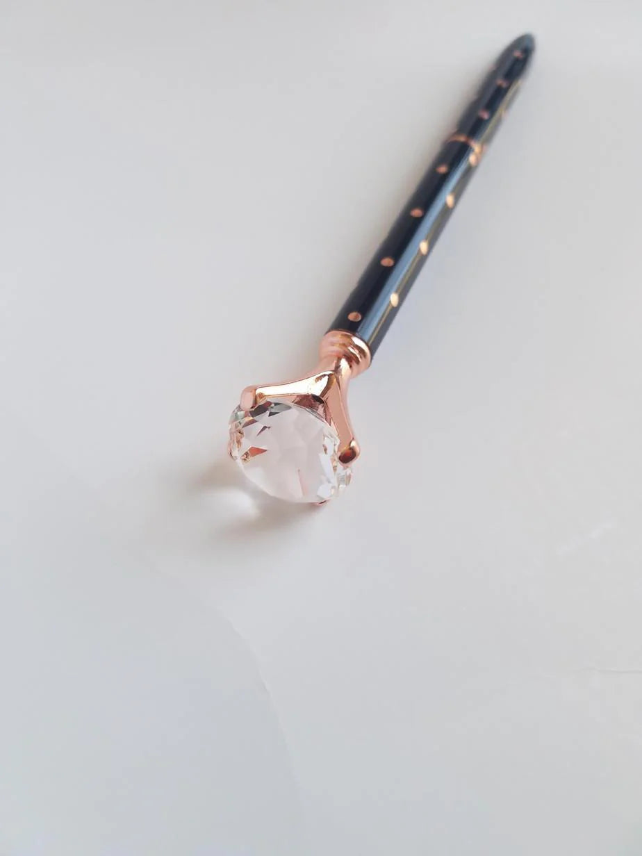 Black and Rose Gold Polka Dot - Diamond Head Pen